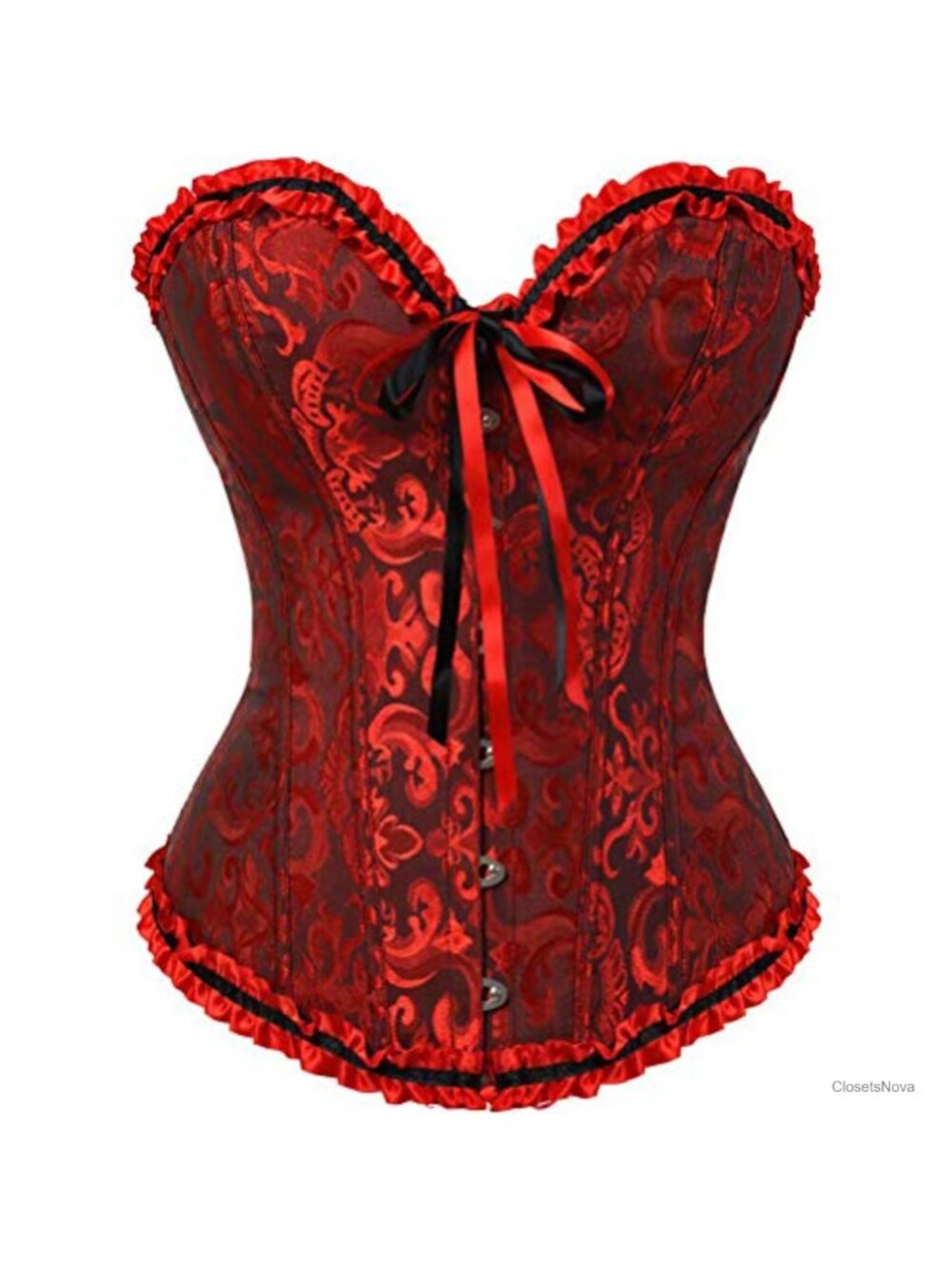Women's Overbust Lace Up Corset Top Floral Jacquard Renaissance